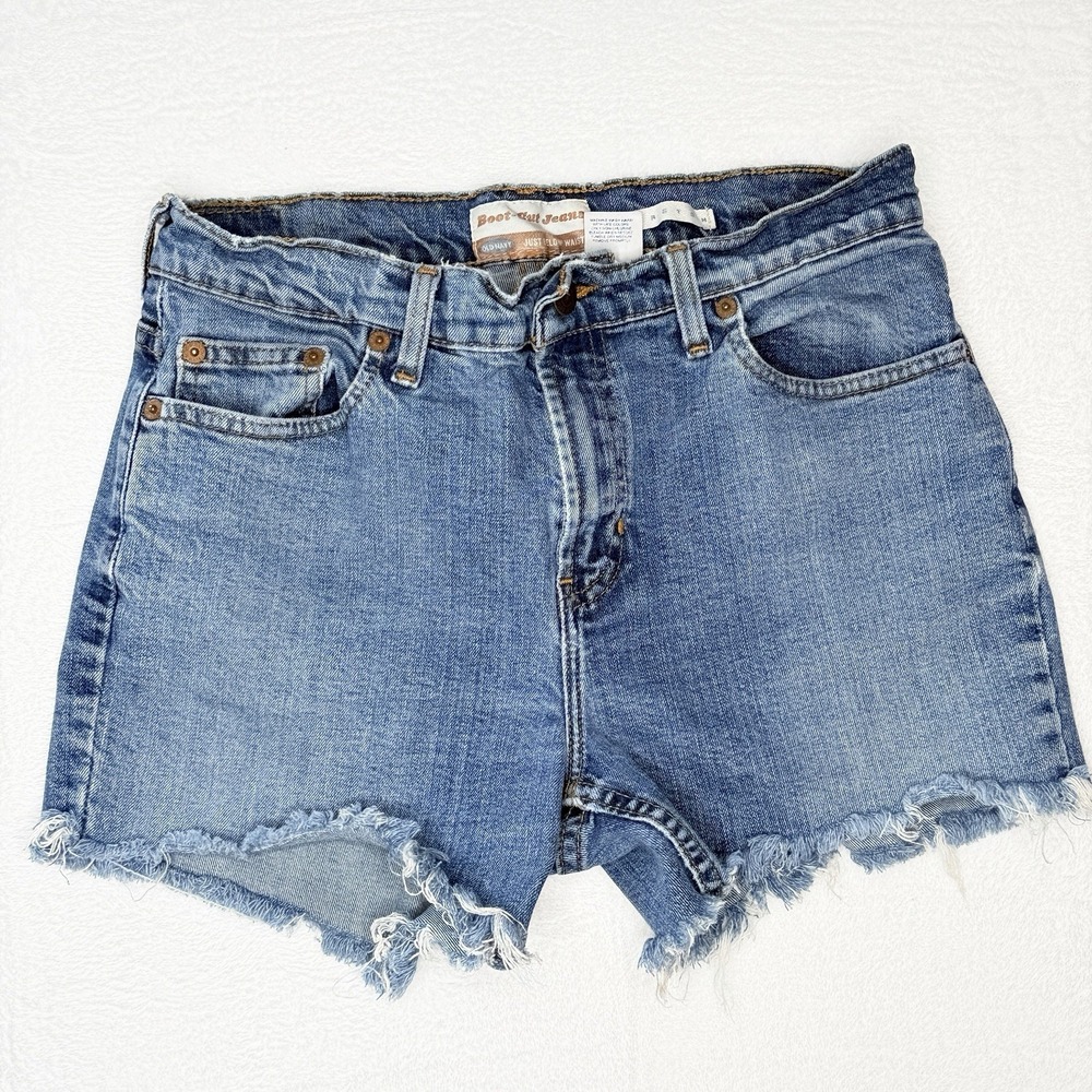 VTG Y2K Old Navy Jean Shorts 6 Mid Rise Raw Hem Frayed Stretch Denim Light Wash
